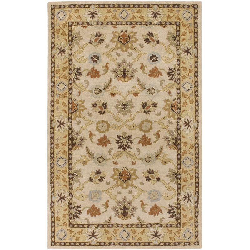Charlton Home® Keefer Floral Handmade Tufted Wool Beige/Tan Area Rug
